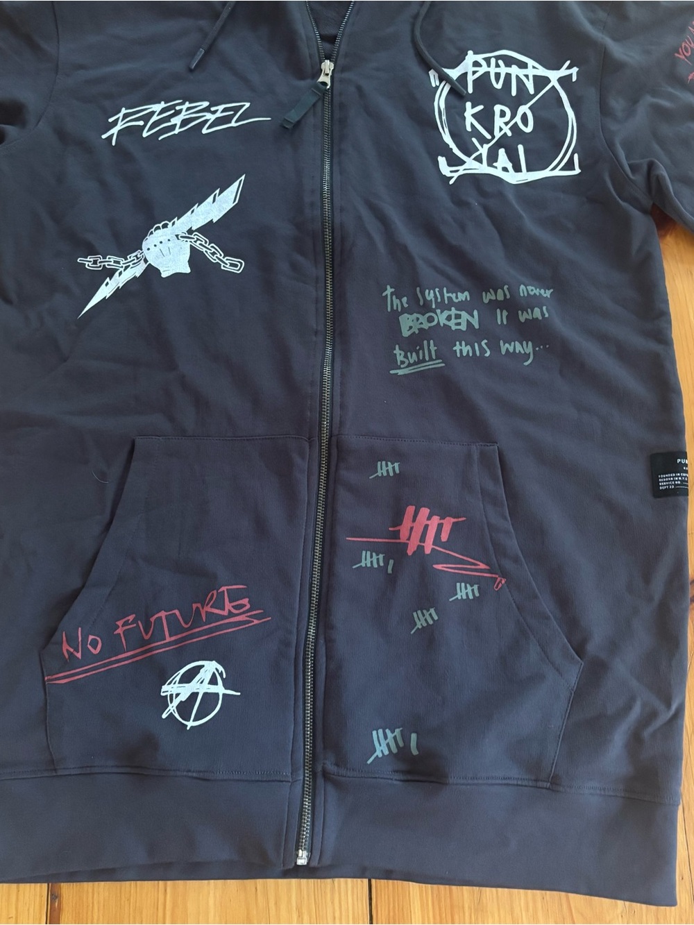 Punk Royal Graphic Full Zip Hoodie XL Black Streetwear - Picture 5 of 13